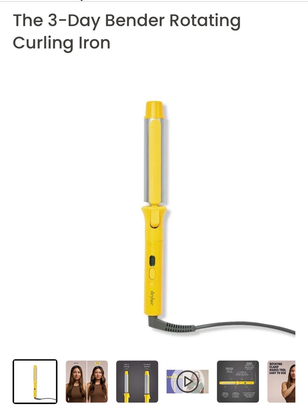 Drybar 3-Day Bender Rotating Curling Iron - Yellow